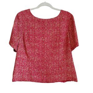 VTG Mary Kay Blouse Short Sleeves Red & Gold Print Womens 16